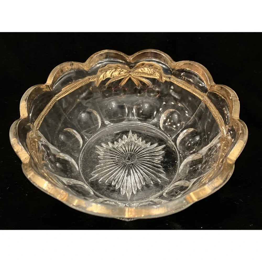 Vintage Mosser Northwood Glass Cherry & Cable Thumbprint 24K Gold Candy Dish